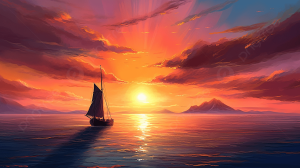 sailboat on water at sunset